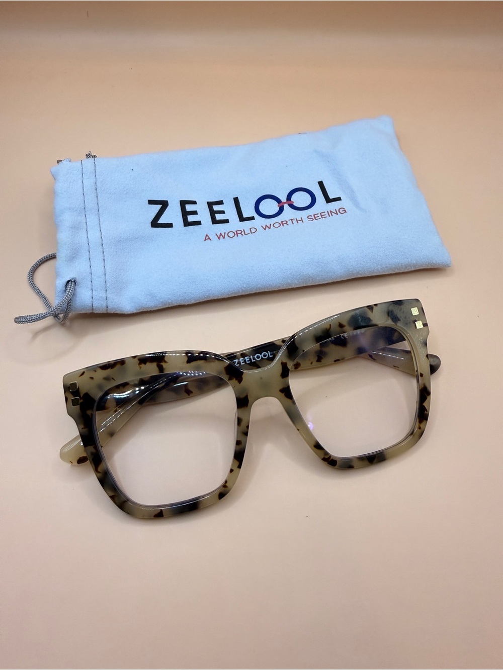 Zeelool Tortoiseshell Square Glasses - Beige & Black, No prescription